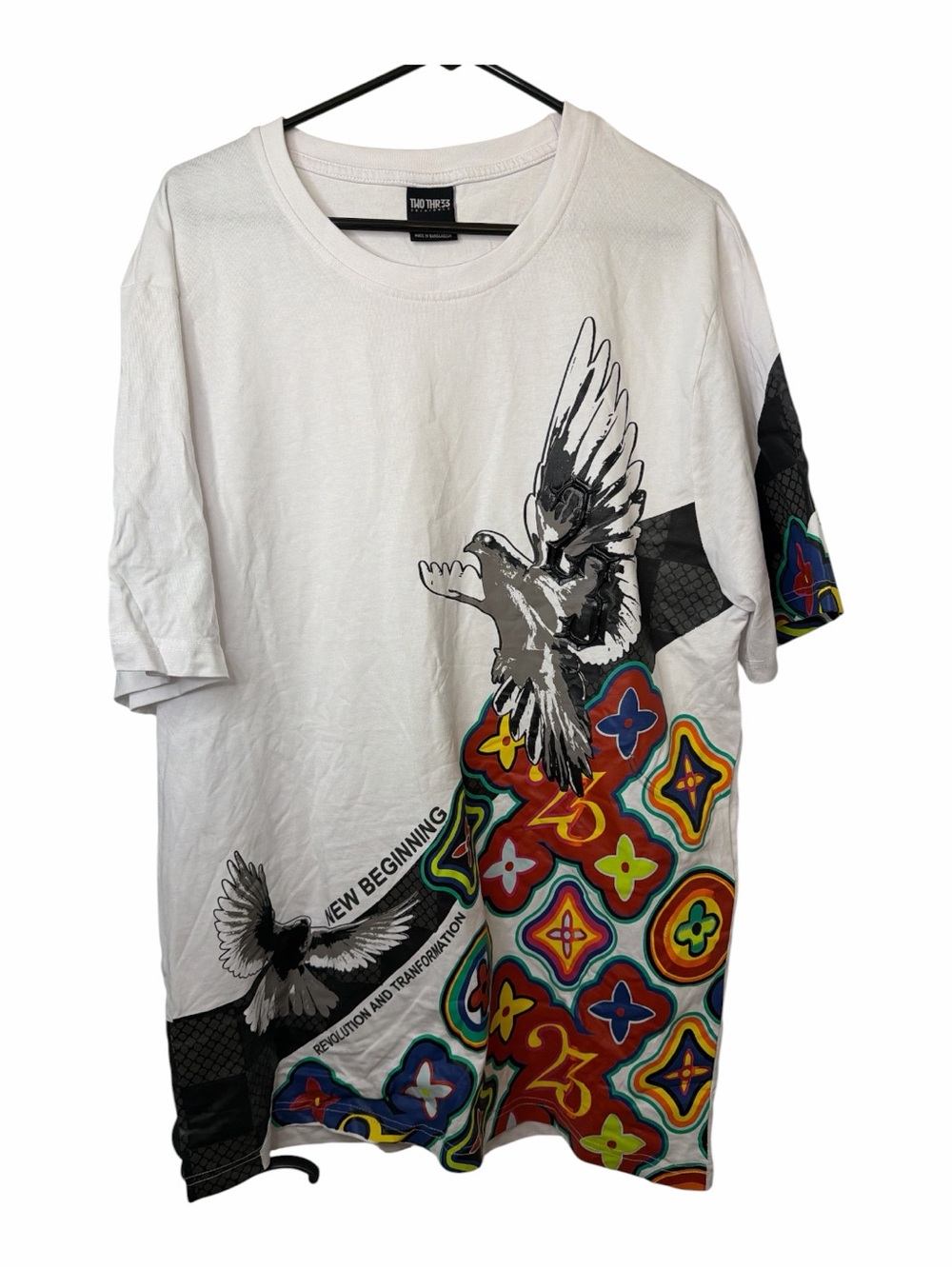 Two Thr33 Graphic Dove Print T-Shirt - White NWOT